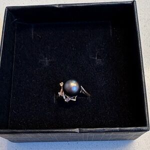 14k Tahitian Black Pearl Diamond Ring